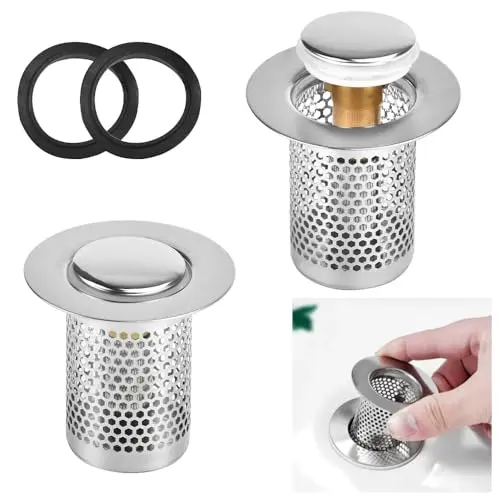 ADERTOS 2er Set Abflussfilter für Waschbecken, Edelstahl, passt 34-38mm, Anti-Clogging, 5cm tief