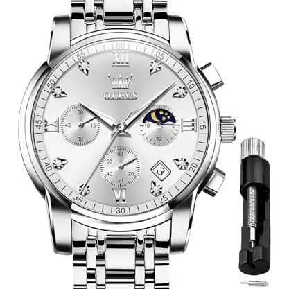 OLEVS Herrenuhr mit Edelstahlarmband, wasserdicht, Leuchtzeiger, klassisch, Geschenk