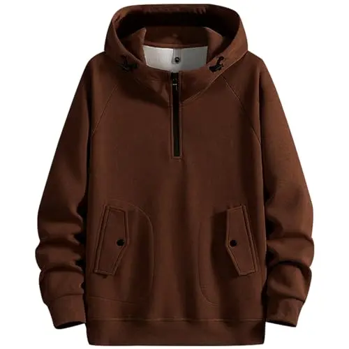 Zifipeoed Herren Hoodie Basic Stehkragen Pullover Warm Casual mit Kapuze Taschen Braun