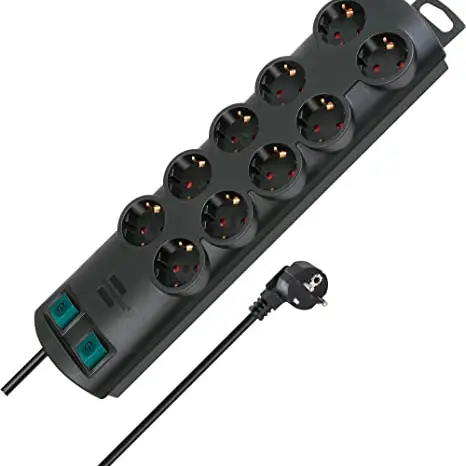 Brennenstuhl Primera-Line 10-Fach Steckdosenleiste mit 2 Schaltern - 2m Kabel, Schwarz