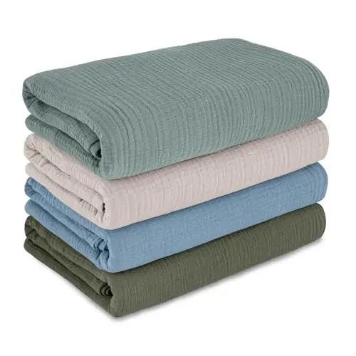 Baby Pucktuch 4er Pack - Mullwindel und Musselin Decke 95x100 cm für Neugeborene und Babys