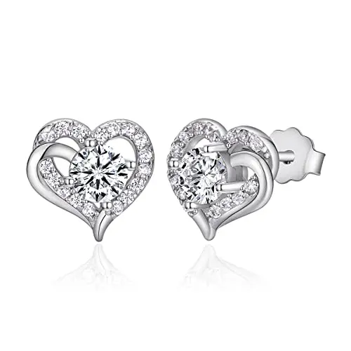 CRYSLOVE Herz Ohrringe Damen 925 Silber Rosegold Ohrstecker mit Zirkonia - Geschenk für Weihnachten, Valentinstag, Geburtstag
