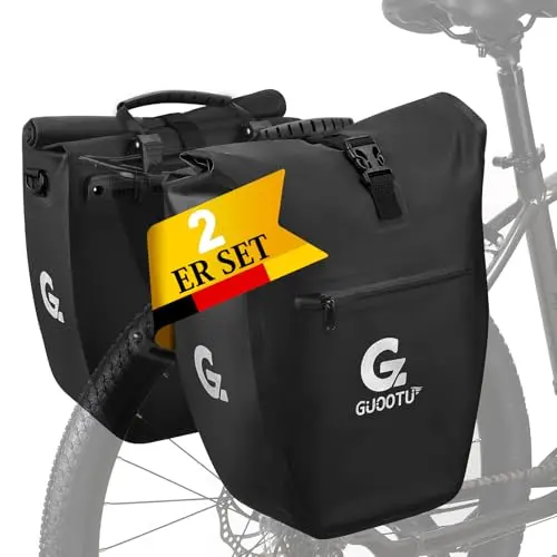GUOOTU 2er Set Fahrradtaschen für Gepäckträger, 48L, Schwarz mit Reflektoren und Schultergurt