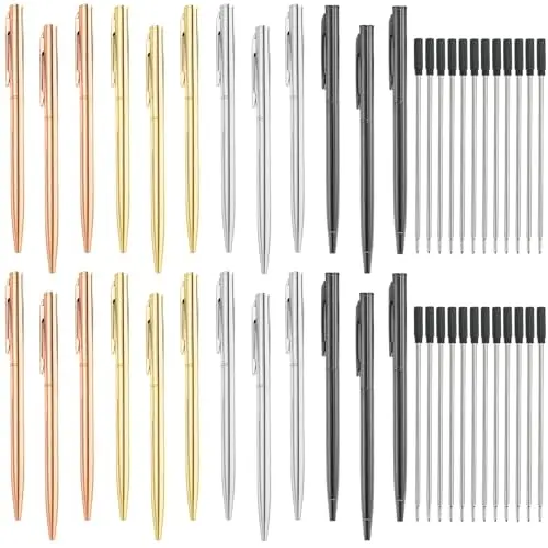 SHAIDOJIO 24er Metall-Kugelschreiber mit Nachfüllung, Schwarz, 1,0 mm, für Business, Büro & Events