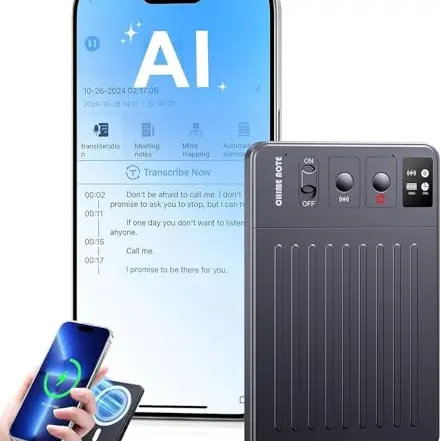 KI Digitales Diktiergerät mit 64GB, AI Voice Recorder, Echtzeit-Übersetzung, Drahtlose Ladung, für Vorträge & Meetings