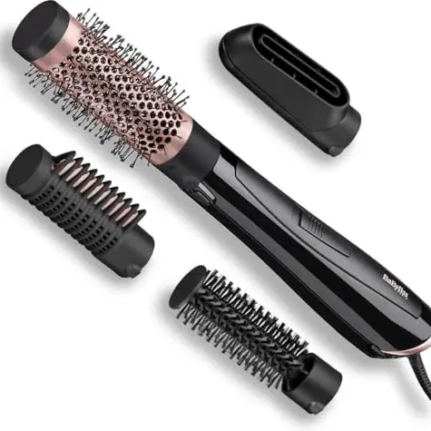 BaByliss Perfect Finish Warmluftbürste 1000W - 3 Aufsätze, 2 Temperaturstufen, Ionen-Technologie, schwarz