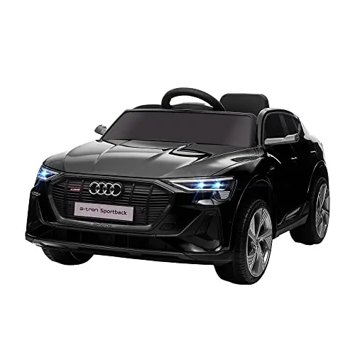 HOMCOM Elektro Kinderauto 12V Audi E-tron mit Fernbedienung, Sicherheitsgurt und Musikfunktion, für 3-5 Jahre, Schwarz