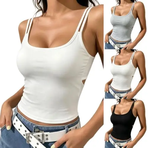 Damen Crop Top mit integriertem BH, ärmellos, sommerlich, einfarbig, basic, slim-fit, Trägertop, Y2K Stil