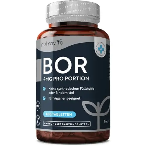 Boron 4mg - 400 Tabletten - 13 Monate Vorrat - Veganfreundlich - Laborgeprüft von Nutravita