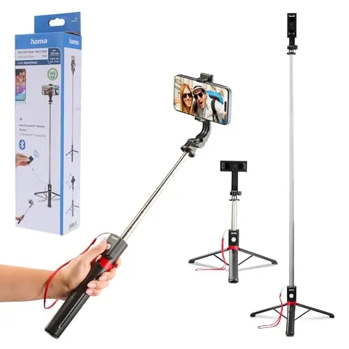 Hama Selfie Stick & Stativ für Handy, Bluetooth-Fernbedienung, 30–110cm, leicht, kompakt, für iPhone & mehr