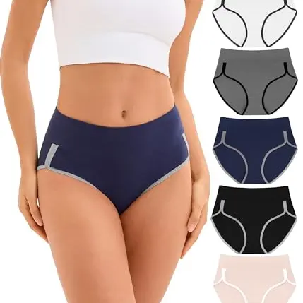 Bobelle Damen Baumwoll Slips, Hohe Taille, Bequem und Atmungsaktiv, 5er Pack (L, Multicolor)