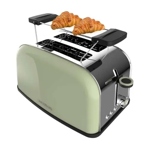 Cecotec Vertikaler Toaster Toastin' Time 850 Green mit breitem Schlitz und Edelstahl-Design
