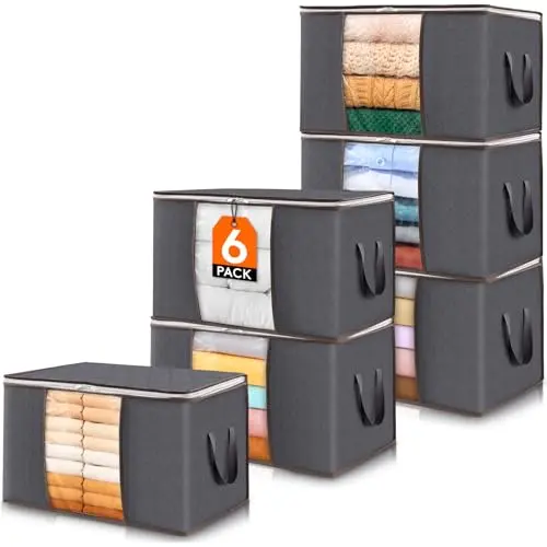 Lifewit 6er Set Aufbewahrungstaschen, Bettdeckenbox mit Deckel, für Kleidung und Bettwäsche, Grau