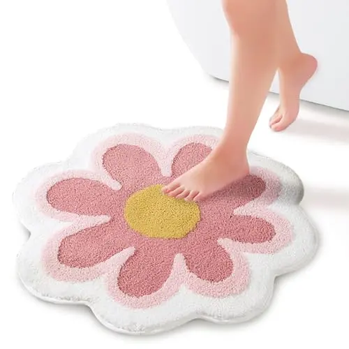 Waschbarer Antirutsch-Blumenteppich für Badezimmer und Kinderzimmer, 22,83 x 22,83 In