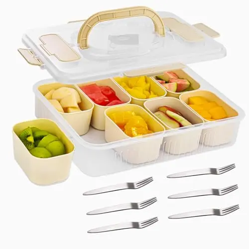 Behiruch Snackbox mit 8 Fächern - Vielseitige Organizer-Schale für Snacks, inklusive 6 Edelstahl-Gabeln