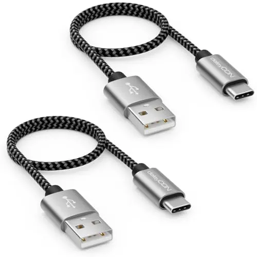 deleyCON USB-C Kabel Set (2 Stück, 30 cm) – Kurz Nylon Ladekabel für Handy & Smartphone