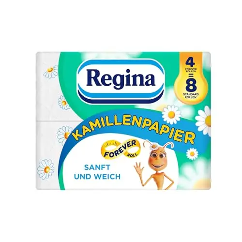 Regina Kamillenpapier 4=8, 3-lagiges Toilettenpapier, 4 Maxi-Rollen, weich mit Kamillenduft
