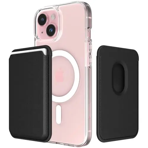 Sinjimoru Magnetic Wallet für iPhone, Vegan Leder Brieftasche für MagSafe, 3-Karten-Halter, Schwarz