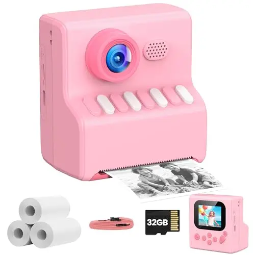 HODDRCCN 1080P Sofortbildkamera für Kinder - Pink - Ideal für Jungen und Mädchen von 3 bis 14 Jahren - Geschenkideen für Geburtstag und Weihnachten