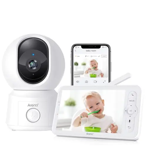 ARENTI Babyphone mit Kamera und 5" Display, 1080P, Nachtsicht, 2-Wege Audio, Temperatursensor