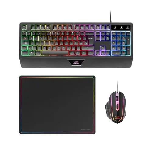Mars Gaming MCP124 3-in-1 Gaming Combo - Ergonomische RGB Tastatur, RGB Maus 3200DPI und Mauspad schwarz