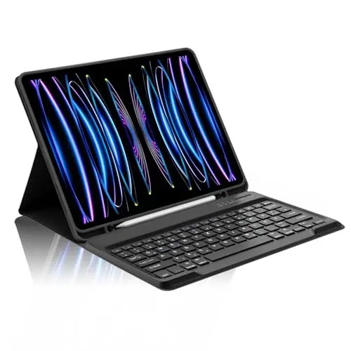 Occtingkind Hülle mit Tastatur für iPad Pro 12,9" (2018-2022) - Abnehmbare Bluetooth Tastatur, Schwarz