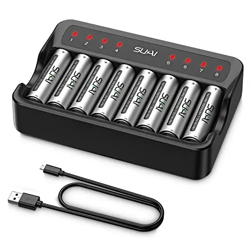 SUKAI 8er Set 2800mAh AA AAA NI-MH Akkus mit Ladegerät (Micro USB & Type C)