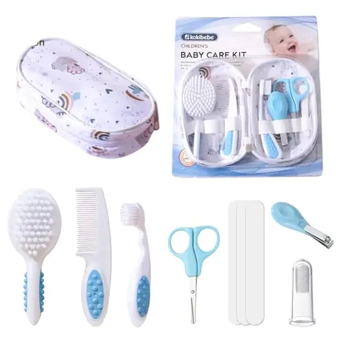 Satiskid Baby Pflege-Set mit Kamm, Bürste, Nagelschneider und Zahnbürste für Neugeborene (Blau)
