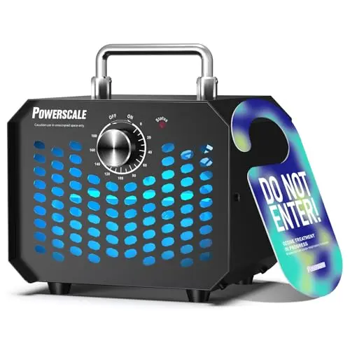 PowerScale Ozongenerator 60.000 mg/h – O3 Geruchsentferner für Zuhause, Auto & Haustiere bis 240m² – Modell OZA1, Schwarz