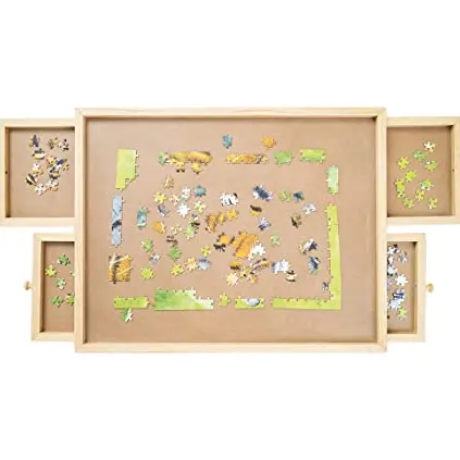 Puzzletisch bis 500 Teile, tragbares Puzzlebrett aus Holz, mit 4 ausziehbaren Schubladen für Erwachsene & Kinder