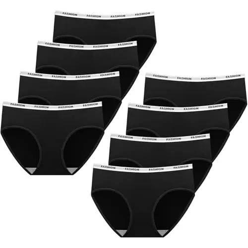 AYBUY Mädchen-Unterwäsche 8er-Pack, Schwarze weiche, bequeme Slips für Jugendliche (8-12 Jahre)