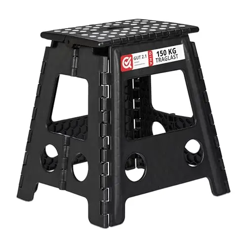 Relaxdays Klapphocker faltbar, Camping- und Badhocker, bis 150 kg, schwarz, 39x39x32 cm