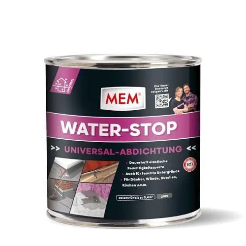 MEM Water Stop Abdichtungsmasse, Universalabdichtung für innen & außen, sofort dichtend, Grau, 1 kg Eimer