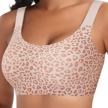 Nahtloser Damen-BH ohne Bügel, weich, bequem, T-Shirt-Qualität, Pink Leoparden, Größe L