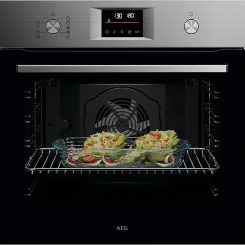 AEG Einbaubackofen Serie 5 mit Ringheißluft, Pyrolyse Selbstreinigung, 45 Programme, LED-Display, Edelstahl