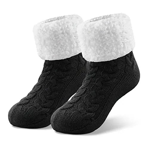 SIMIYA Kuschelsocken Damen, flauschige anti-Rutsch Wintersocken, 1 Paar (Schwarz)