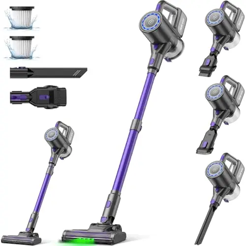 Suirviz Akku Staubsauger Kabellos, 500W, 40 Min Laufzeit, Leichter Stabstaubsauger für Hartböden und Teppiche