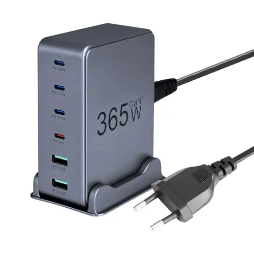 Puiseno 365W USB C Ladegerät 6 in 1 GaN Schnellladegerät für MacBook, iPad, iPhone, Galaxy S25 & mehr