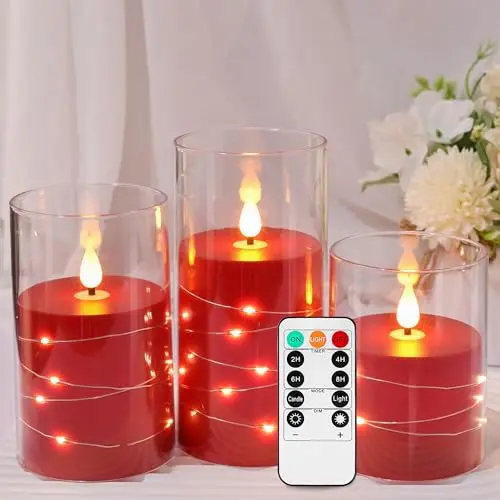 Kiexung LED-Kerzen mit Fernbedienung, 3er-Set (rot)