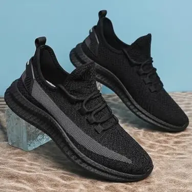 Herren Sneaker, atmungsaktiv, geruchshemmend, weich, Schnürschuhe, Schwarz, EU 38.5