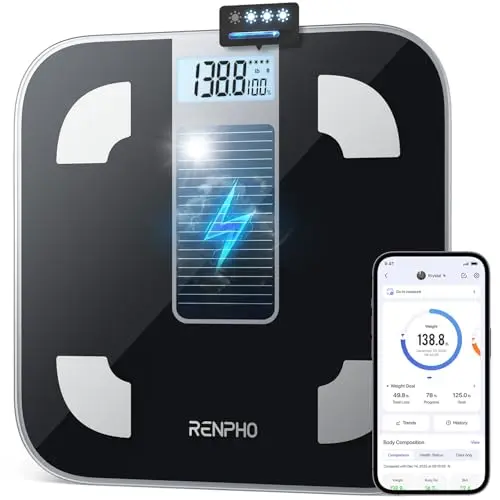 RENPHO Digitale Personenwaage, solarbetrieben, 180kg, 50g Genauigkeit, mit App