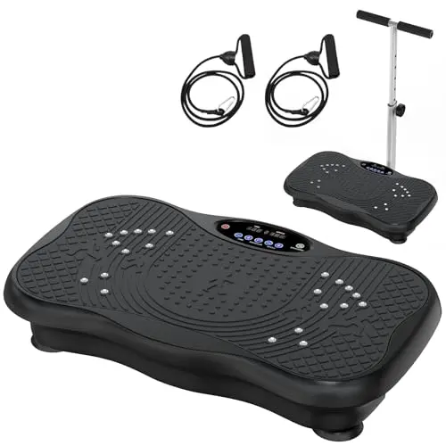 Vibrationsplatte mit Haltestange, Bluetooth-Lautsprecher, Fernbedienung und Spannseil für Zuhause
