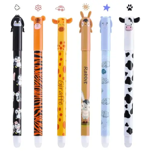 Thboxes 6 Radierbare Gelstifte mit Tiermotiv, 0,5 mm, 4 Farben