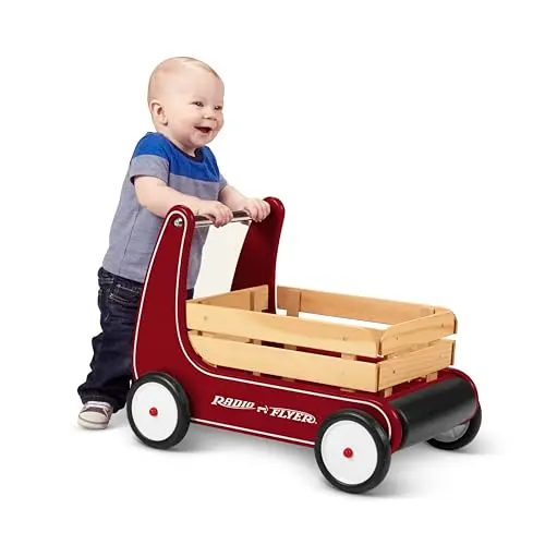 Radio Flyer Classic Walker Wagon, Holz-Gehhilfe für Kinder 1–4 Jahre, rot