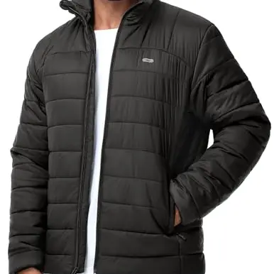 MIER Herren Puffer Jacke - Leichte, warme, isolierte, packbare Winterjacke in Schwarz