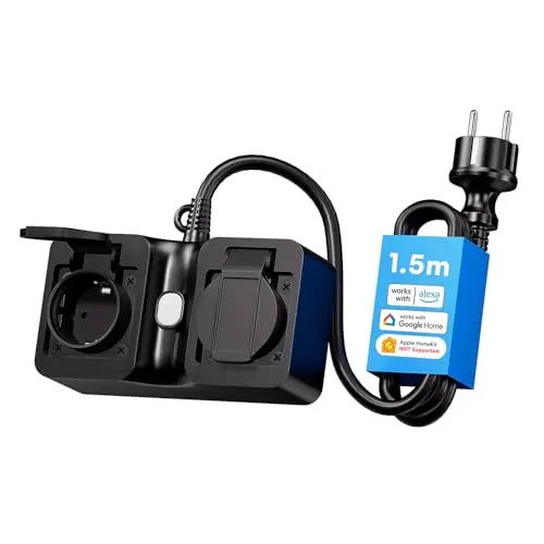 Meross WLAN Outdoor Steckdose, wasserdicht mit 1,5m Kabel, 2-Fach kompatibel mit Alexa und Google Assistant, IP44