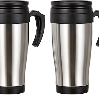 axentia Coffee to go Reise-Becher Edelstahl 400ml - Isolierbecher mit Griff, Dicht & Auslaufsicher (2er Pack)