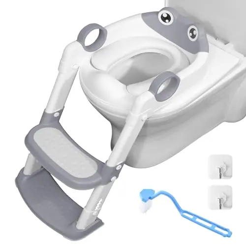 TOPCHANCES Kinder-Toilettensitz mit Treppe, gepolstert und rutschfest (Grau)