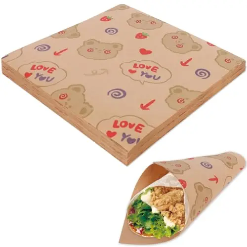 Guittly 100 Blätter Deli Papierblätter, Umweltfreundliches Backpapier für Sandwich & Pommes (22x22cm) - Bär