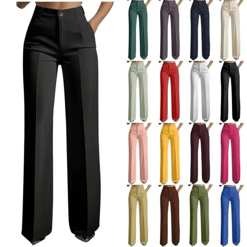 EMATOP Damen Anzughose High Waist Elegant Chino Hose mit Taschen, Lässig, Bequem, Weites Bein, Sommer- und Bürooutfit